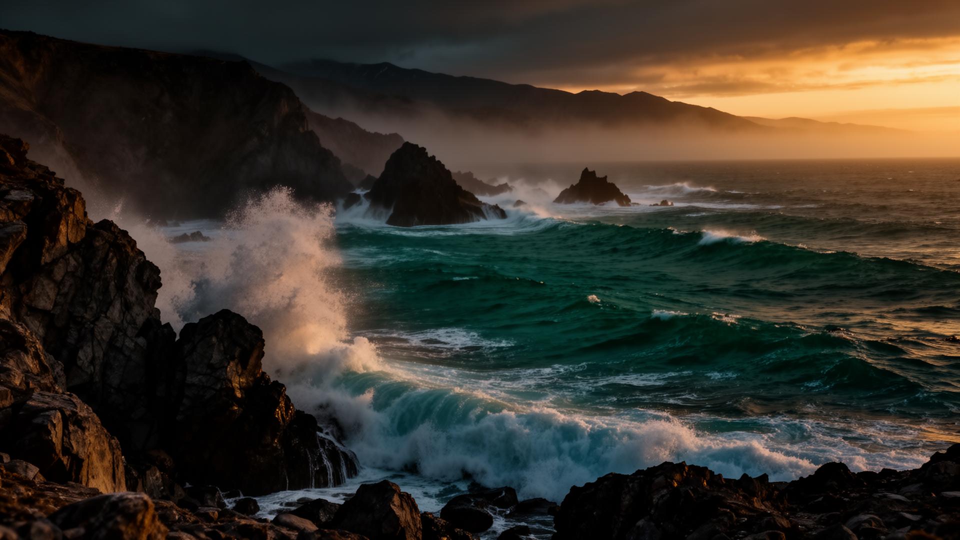 Costa chilena al atardecer